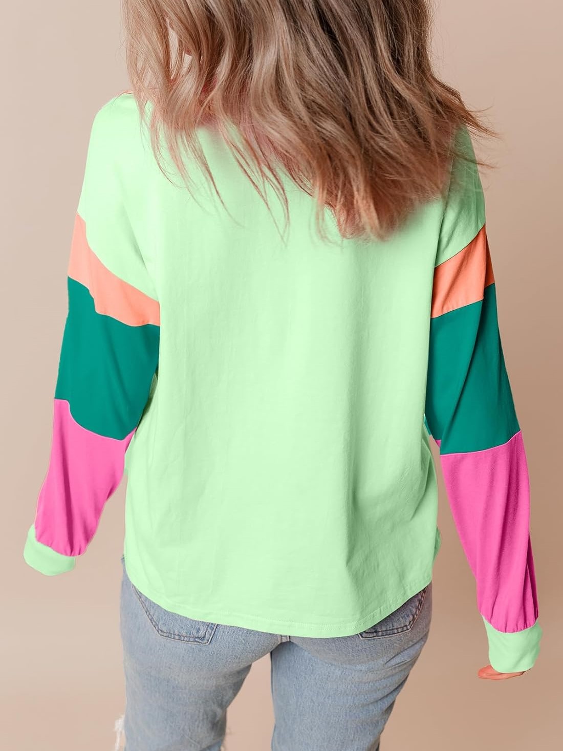 Women's Casual Color Block Sleeve Loose Fit Top