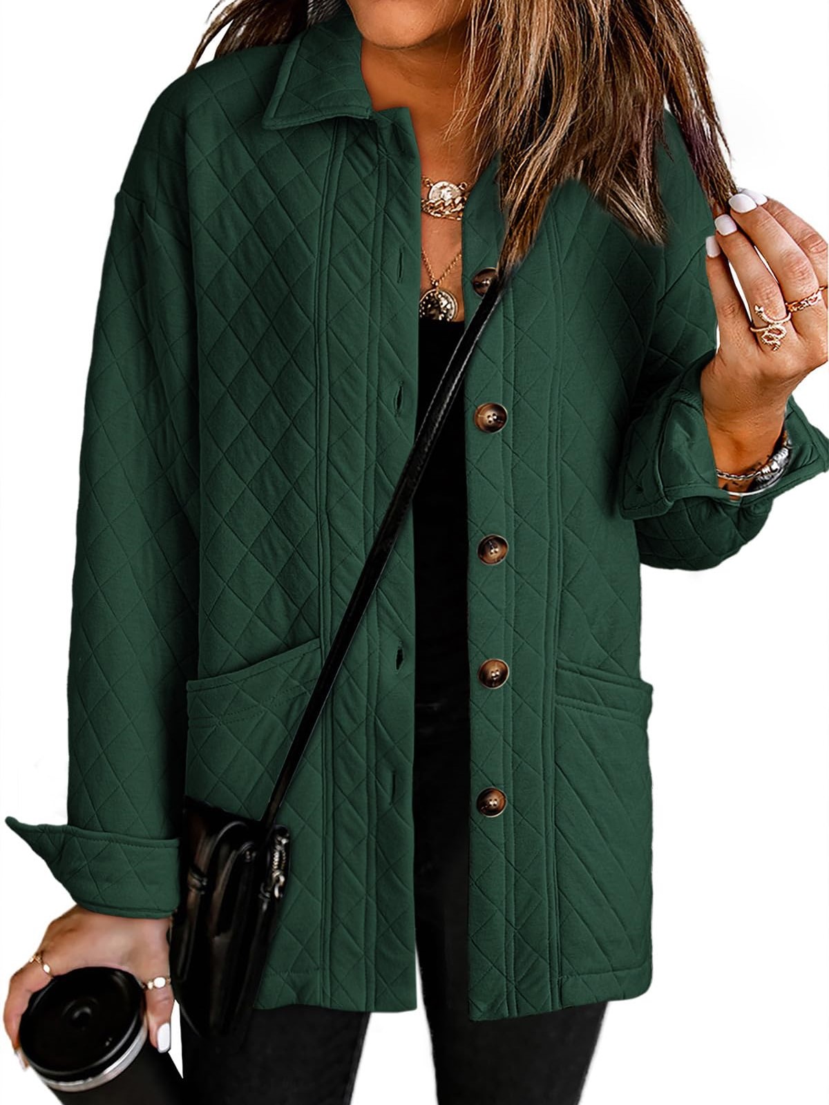 HOT SALE Women's Casual Button Down Long Sleeve Quilted Jackets