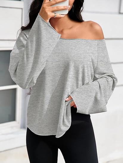 HOT SALE Womens Lightweight Oversized Off The Shoulder Sweatshirts Tunic Tops