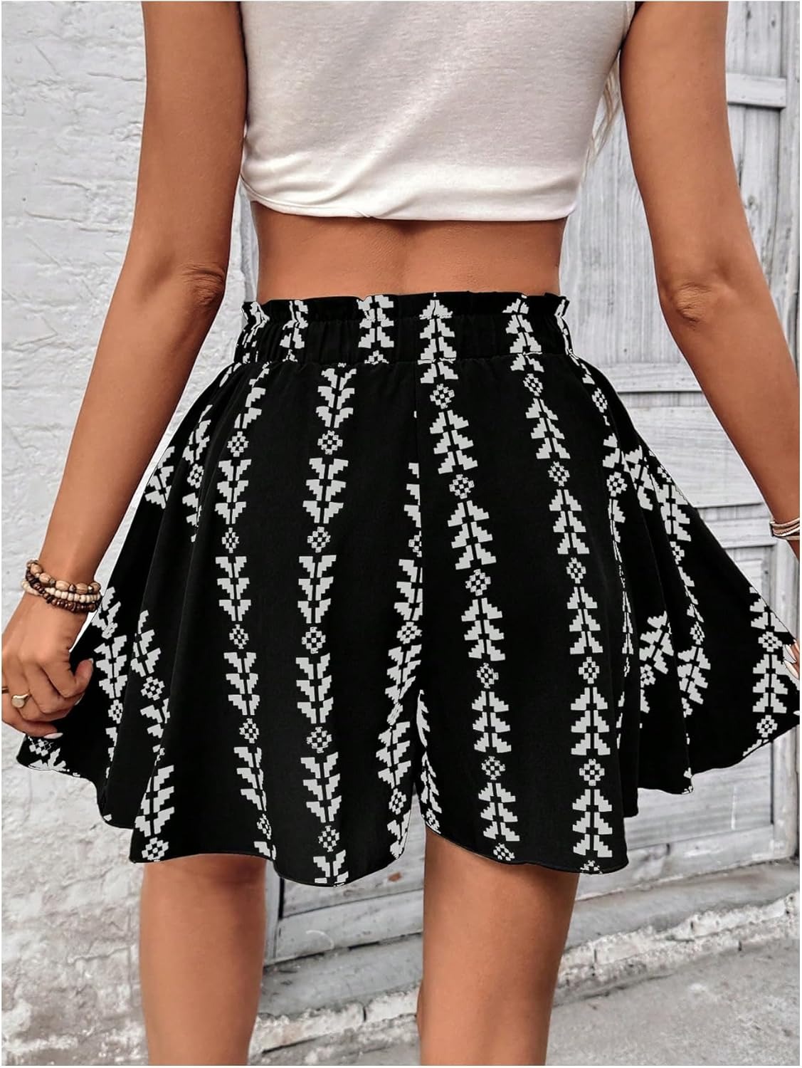 Women's All Over Print Front Knot High Waist Flowy Shorts