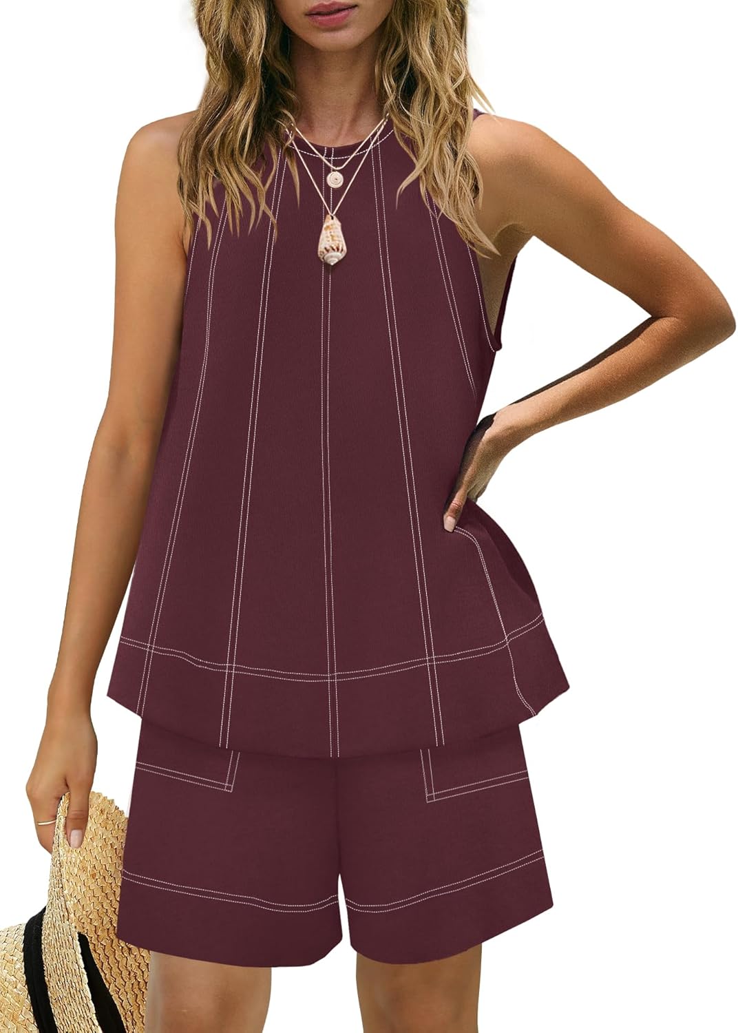 HOT SALE Women's Stitching Sleeveless Tank Top and Shorts Sets