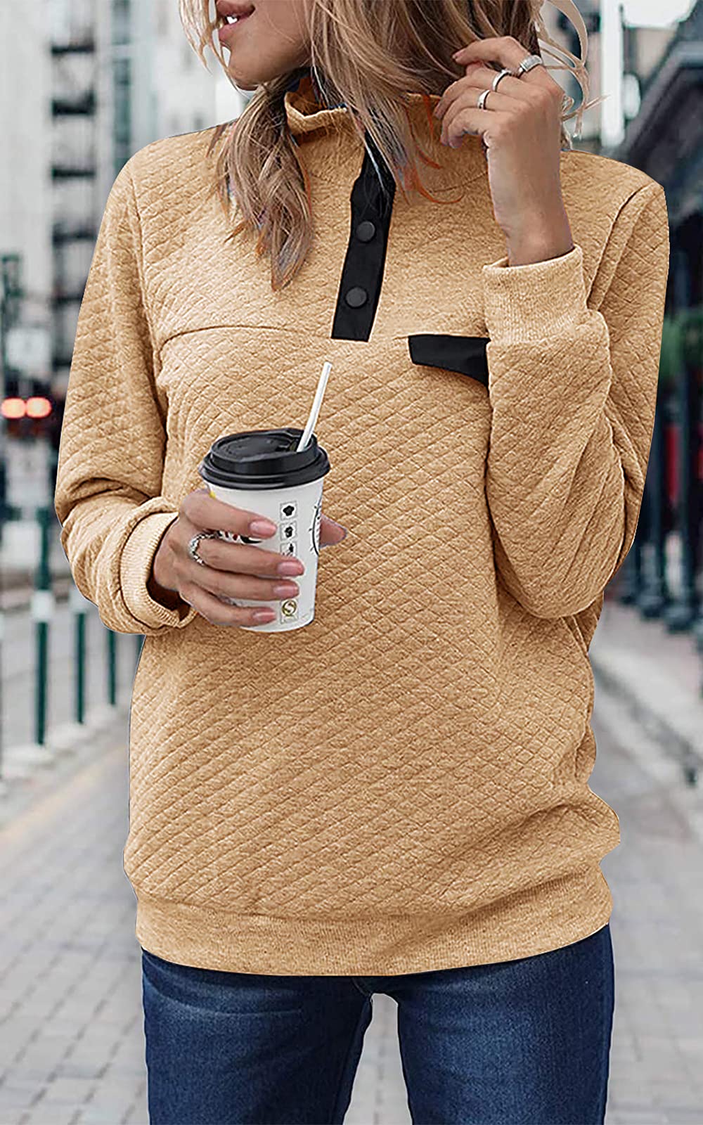 Women Fashion Quilted Pattern Lightweight Zipper Long Sleeve Plain Casual Ladies Sweatshirts