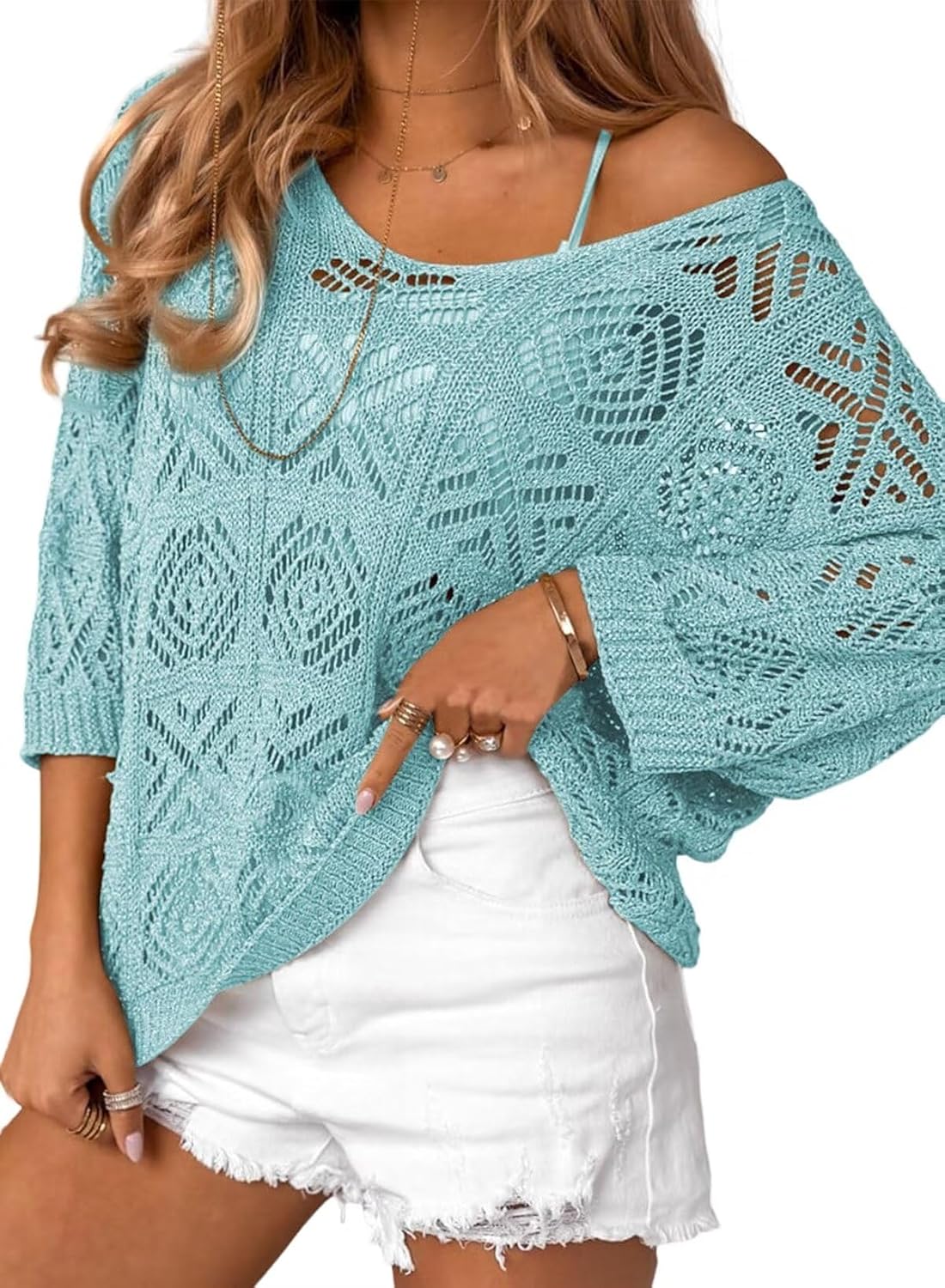 Women's 2025 Spring Summer Crochet Hollow Out Pullover Off Shoulder Top(BUY 2 FREE SHIPPING)
