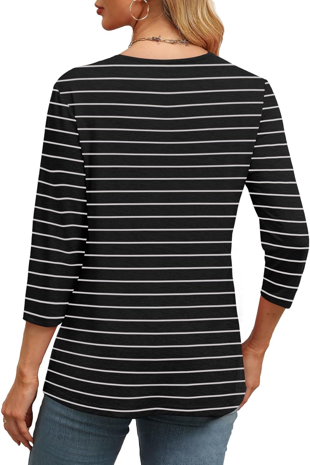 Women's V Neck 3/4 Long Sleeve Tops Loose Fit Blouse