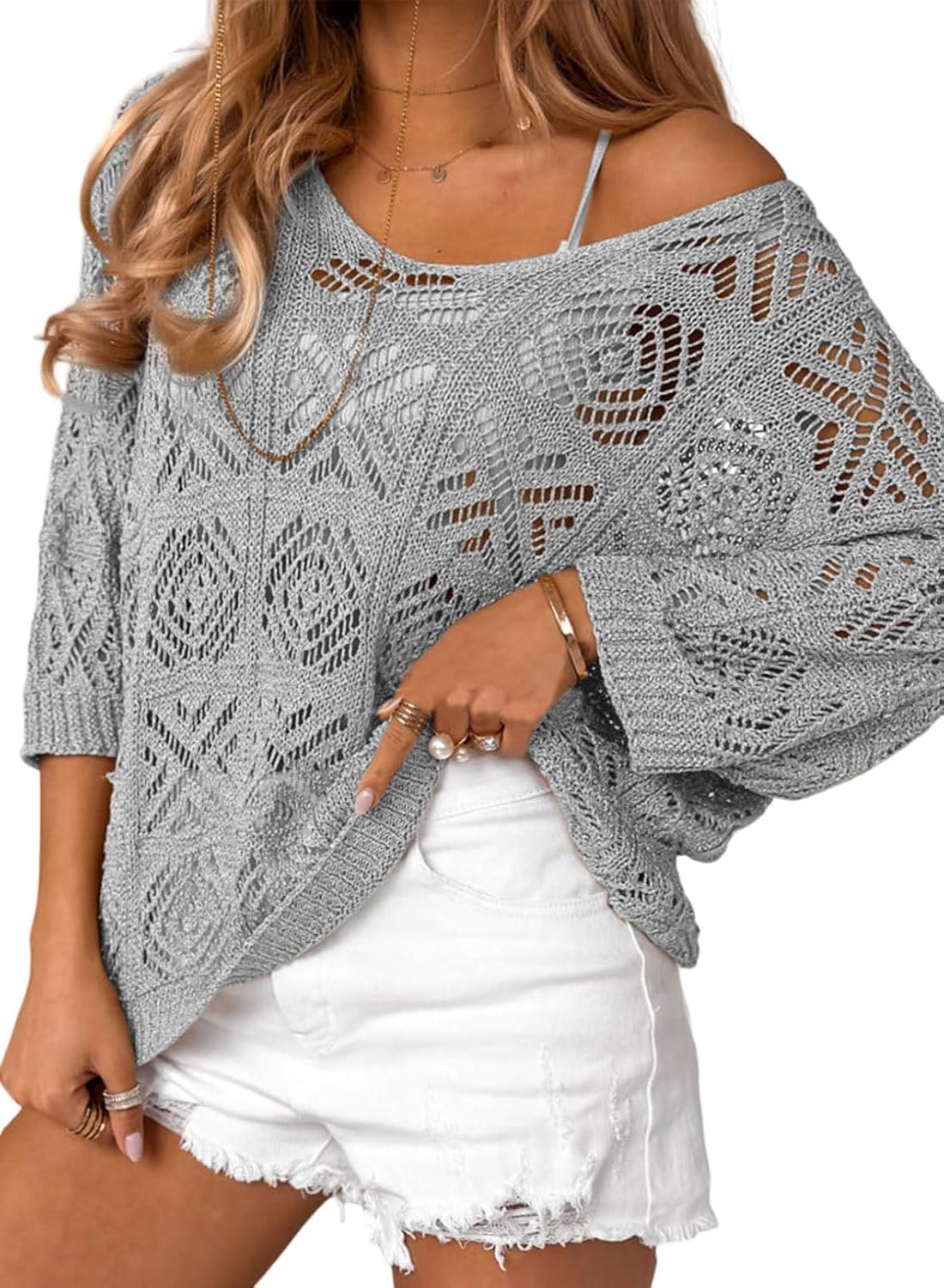 Women's 2025 Spring Summer Crochet Hollow Out Pullover Off Shoulder Top(BUY 2 FREE SHIPPING)
