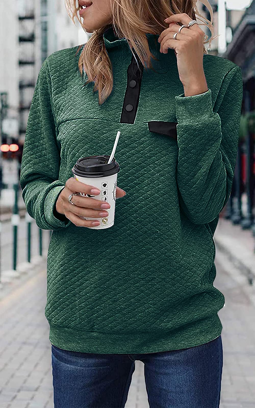 Women Fashion Quilted Pattern Lightweight Zipper Long Sleeve Plain Casual Ladies Sweatshirts