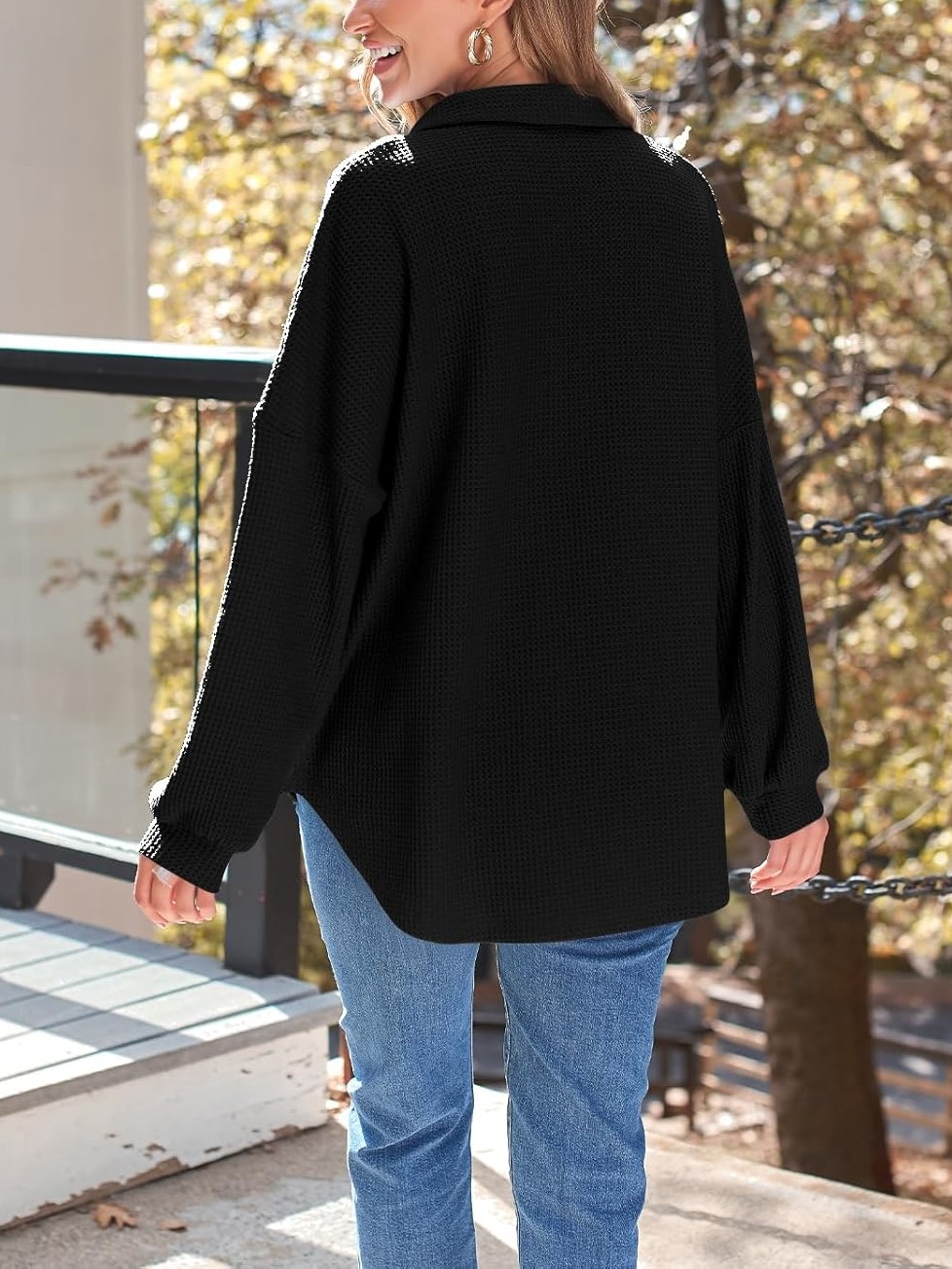 Women's Waffle Knit Casual Button Down Shirts Jacket