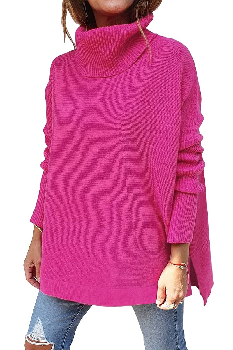 Women's Turtleneck Oversized  Spilt Hem Tunic  Sweaters