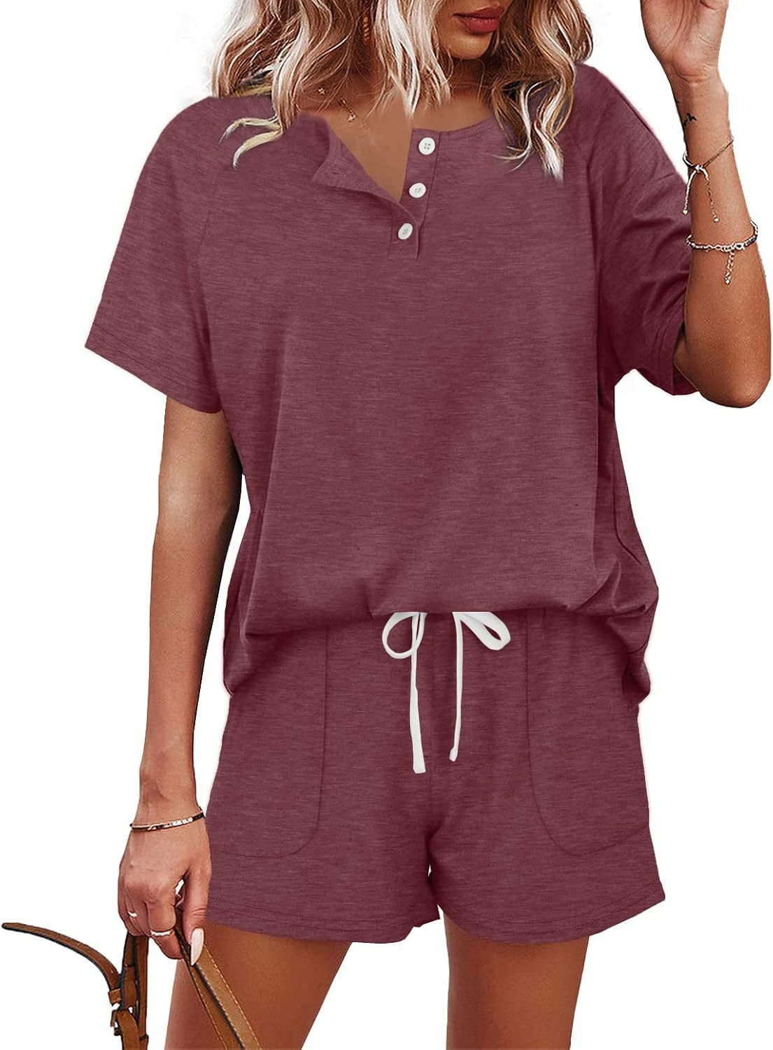 Women's Button Down Top and Shorts Lounge Set Sweatsuits