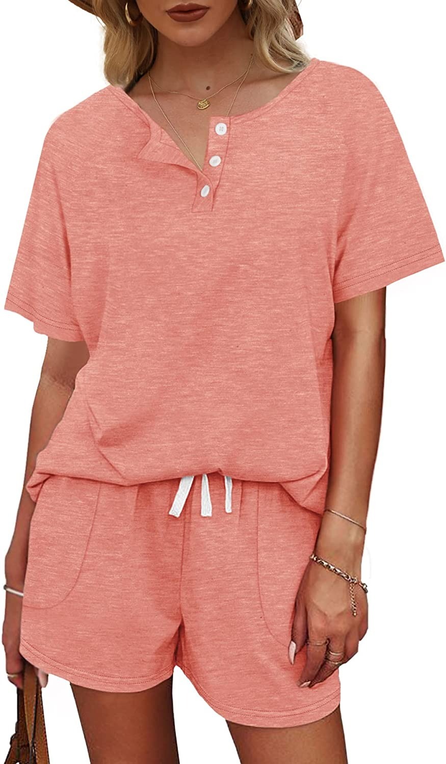 Women's Button Down Top and Shorts Lounge Set Sweatsuits