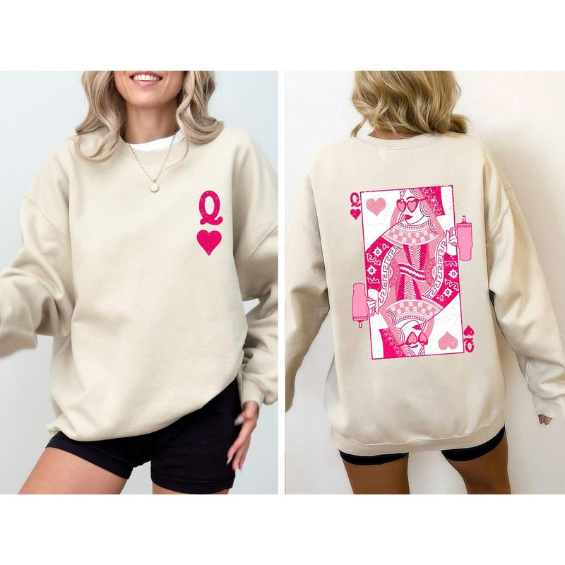 Queen of Hearts Double-Sided Print Valentines Sweatshirt