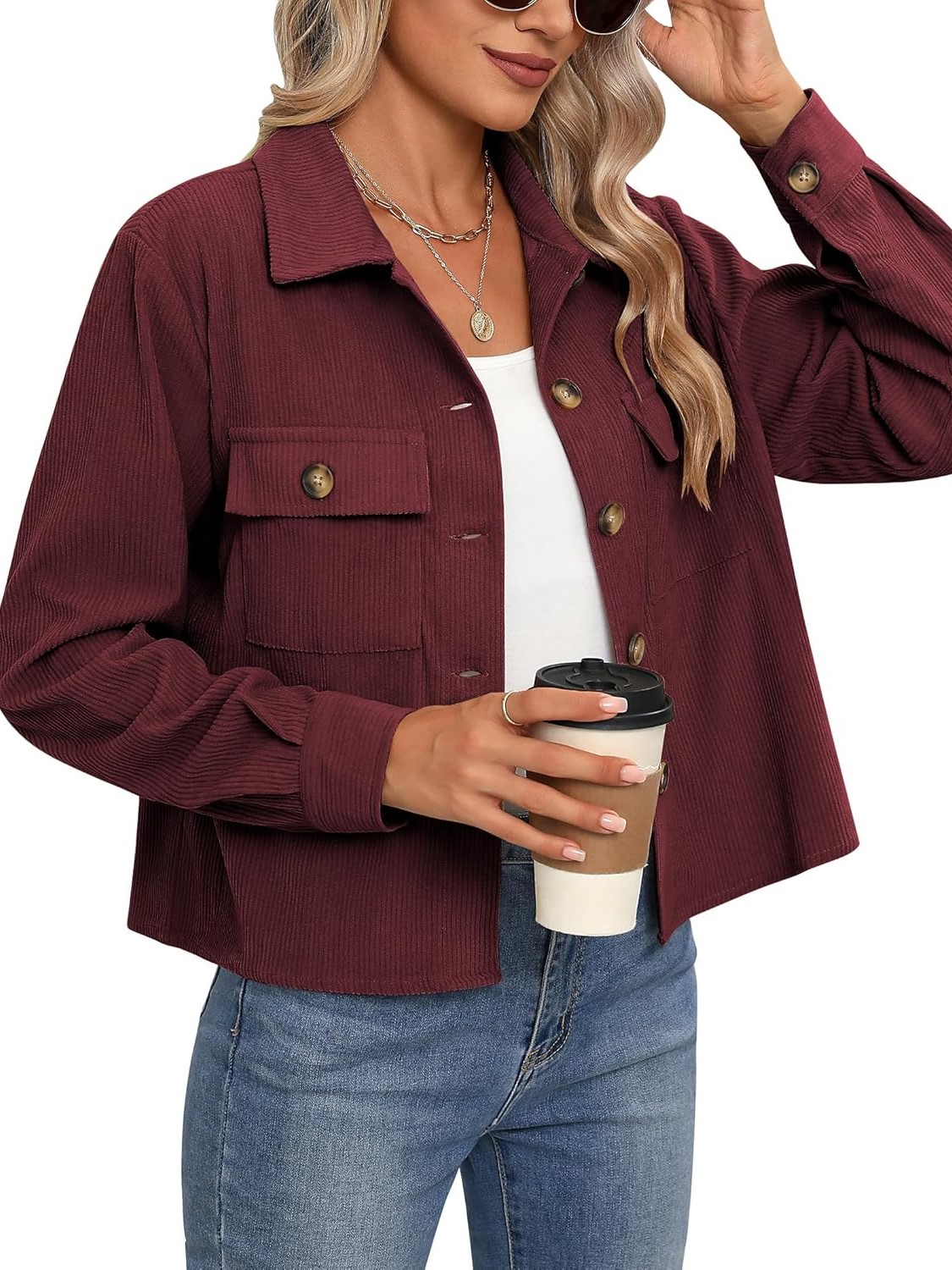 Women’s Fashion Cropped Shackets Button Down Crop Jackets