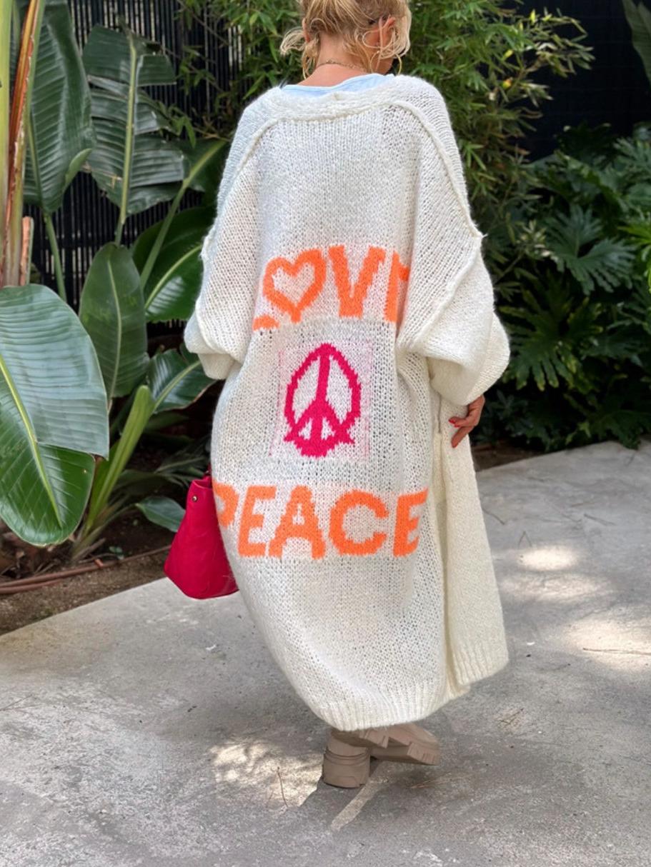 Letter Dropped Shoulder Long Sleeve Cardigan