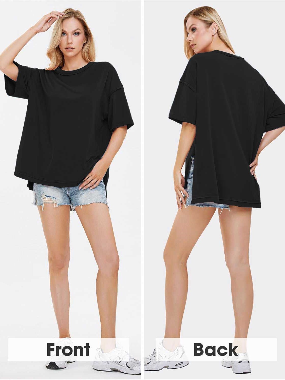 HOT SALE Oversized Crewneck Loose Side Slit Plus T-shirts 