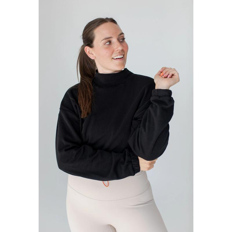 Women's Mock Neck Cropped Sweatshirt – Cozy Drawstring-Waist Pullover for Casual Daily Wear