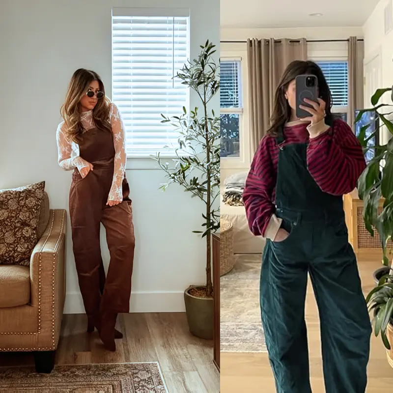 Women's Oversized Corduroy Overalls – Relaxed-Fit Wide-Leg Dungarees for Casual Daily Wear