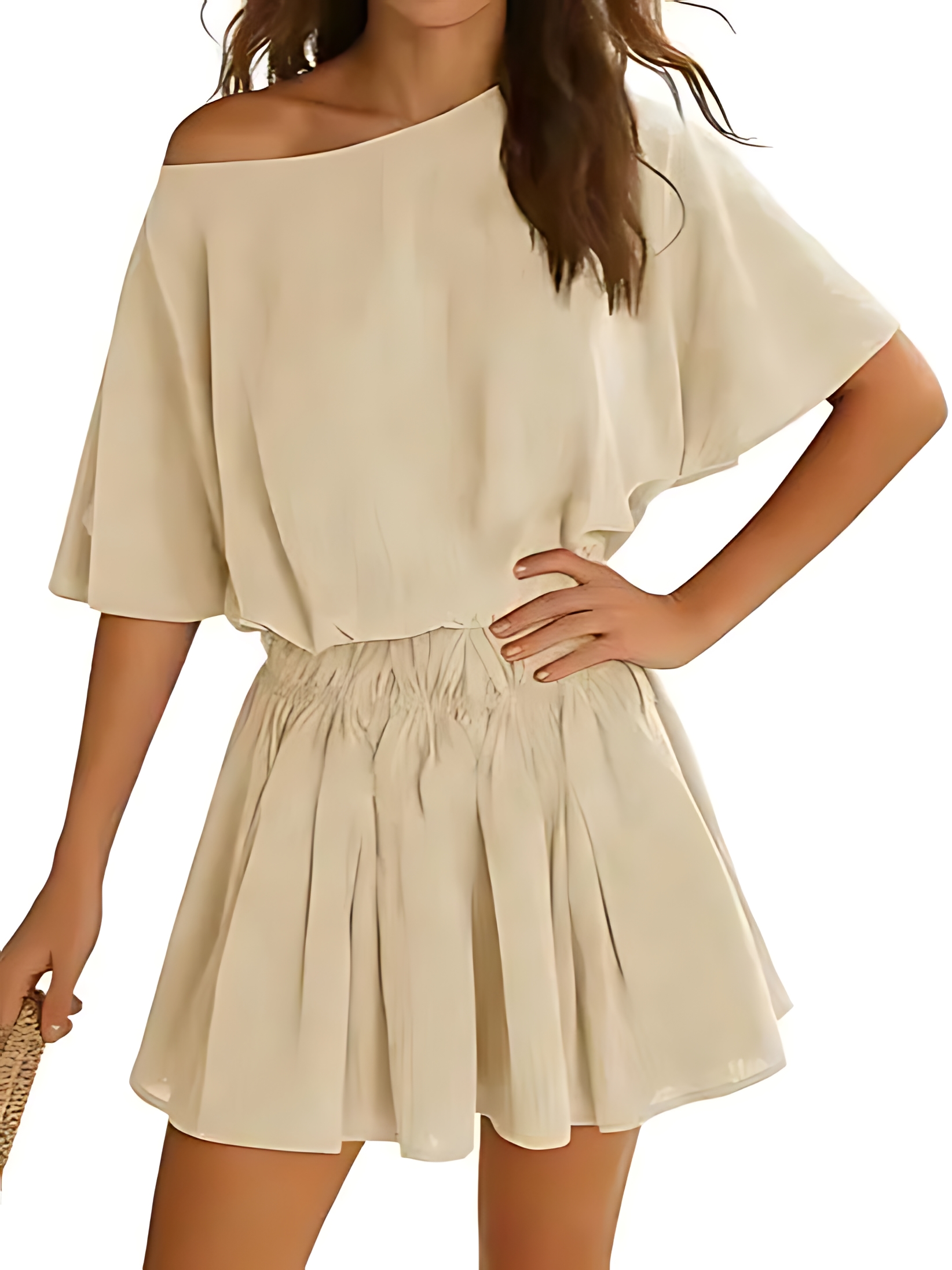 Women’s Casual Short Sleeve Elastic Waist Loose Flowy Mini Skirt Dress