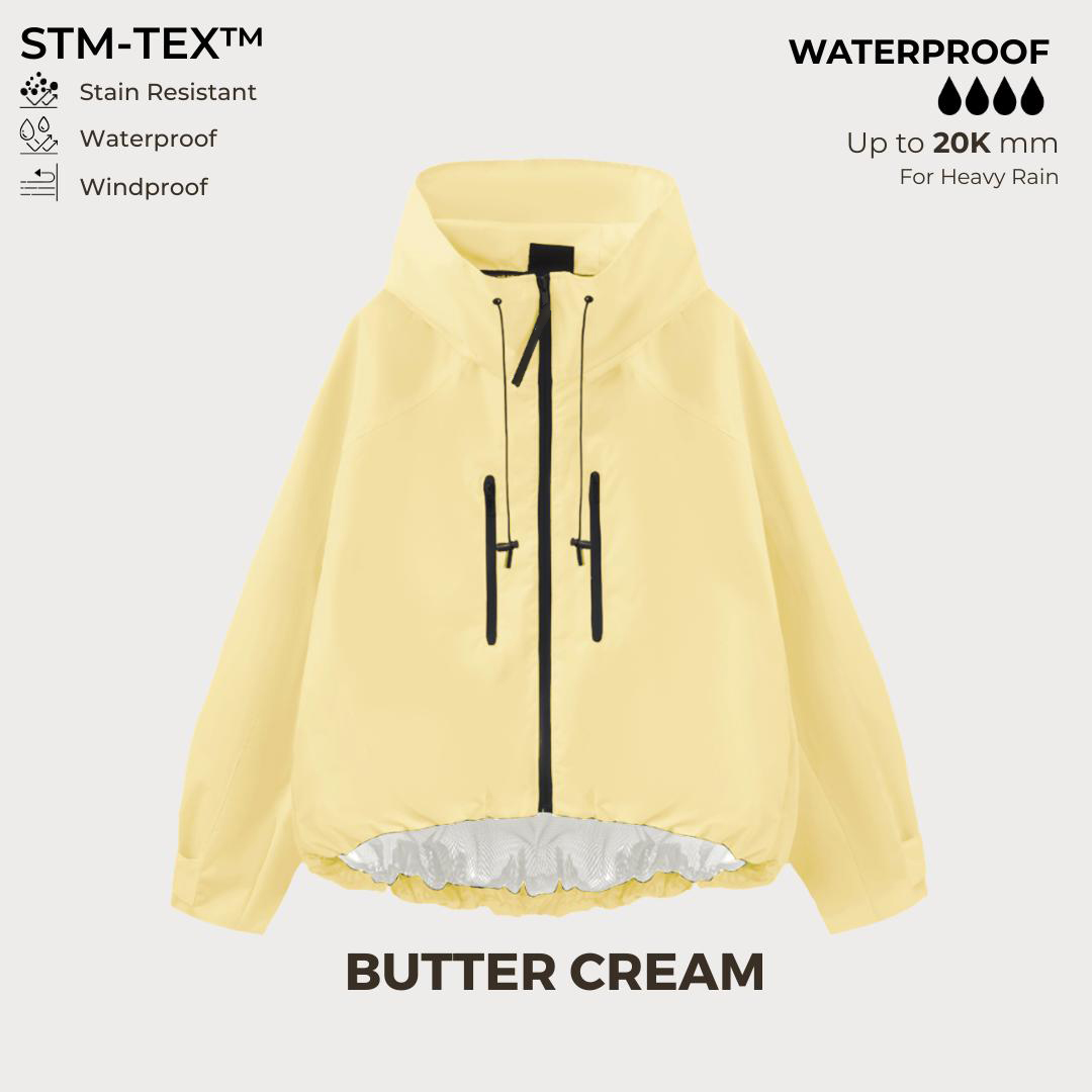 Women's Oversized Pleated Hem Rain Jacket With Hooded