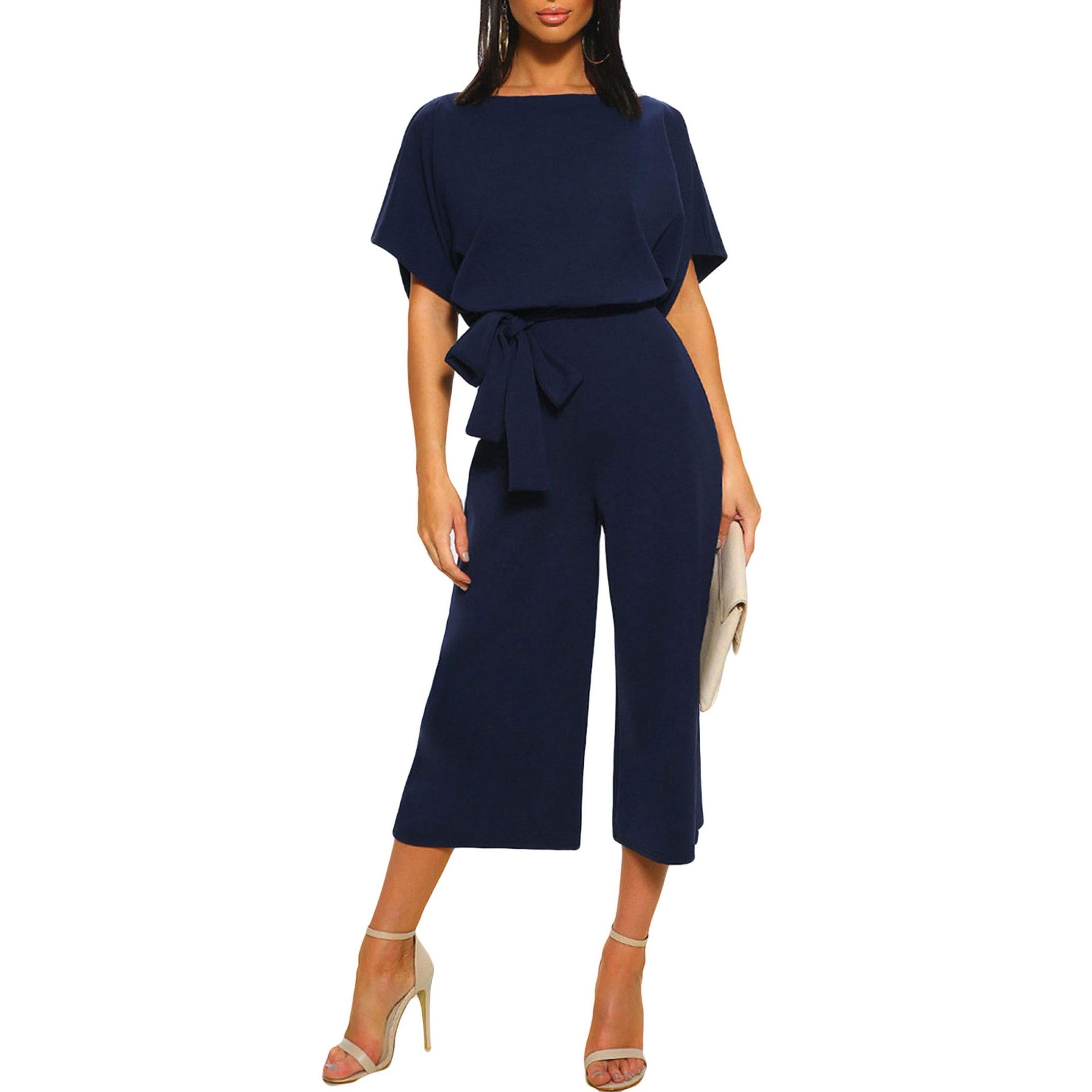 HOT SALE Women's summer and autumn short sleeved jumpsuit with bow tie