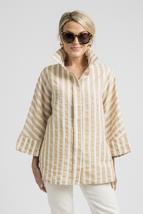 Oversized Textured Dolman Sleeve Stripes Shirt