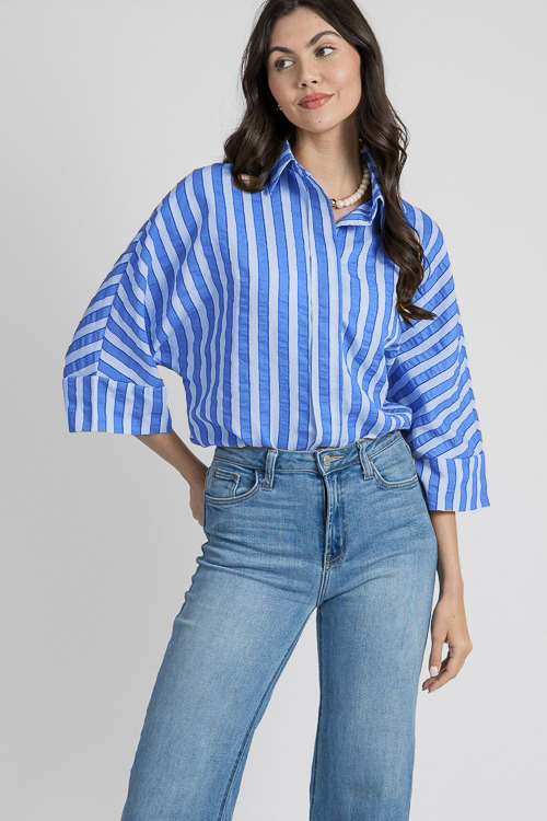 Oversized Textured Dolman Sleeve Stripes Shirt