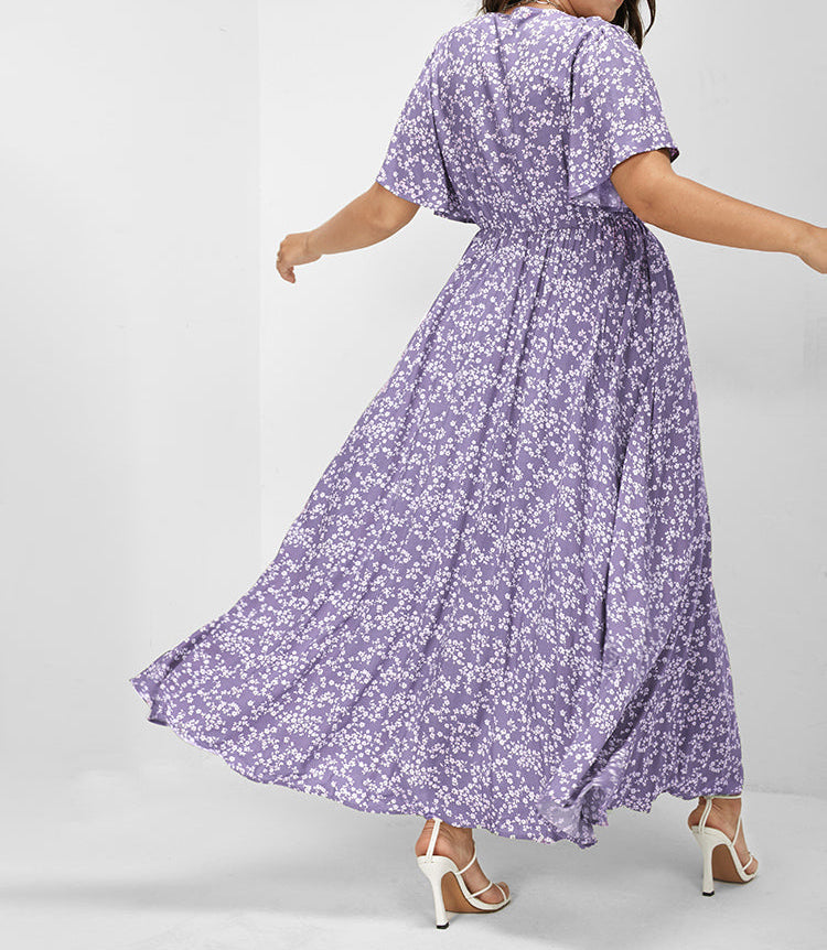 Flutter Sleeve Ditsy Floral Split Maxi Dress