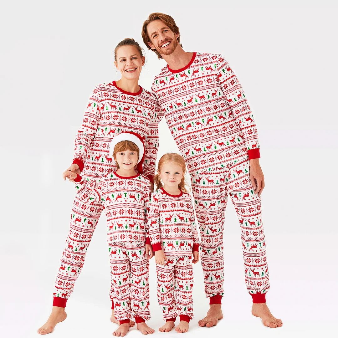 Christmas Reindeer and Snowflake Patterned Family Matching Pajamas Sets