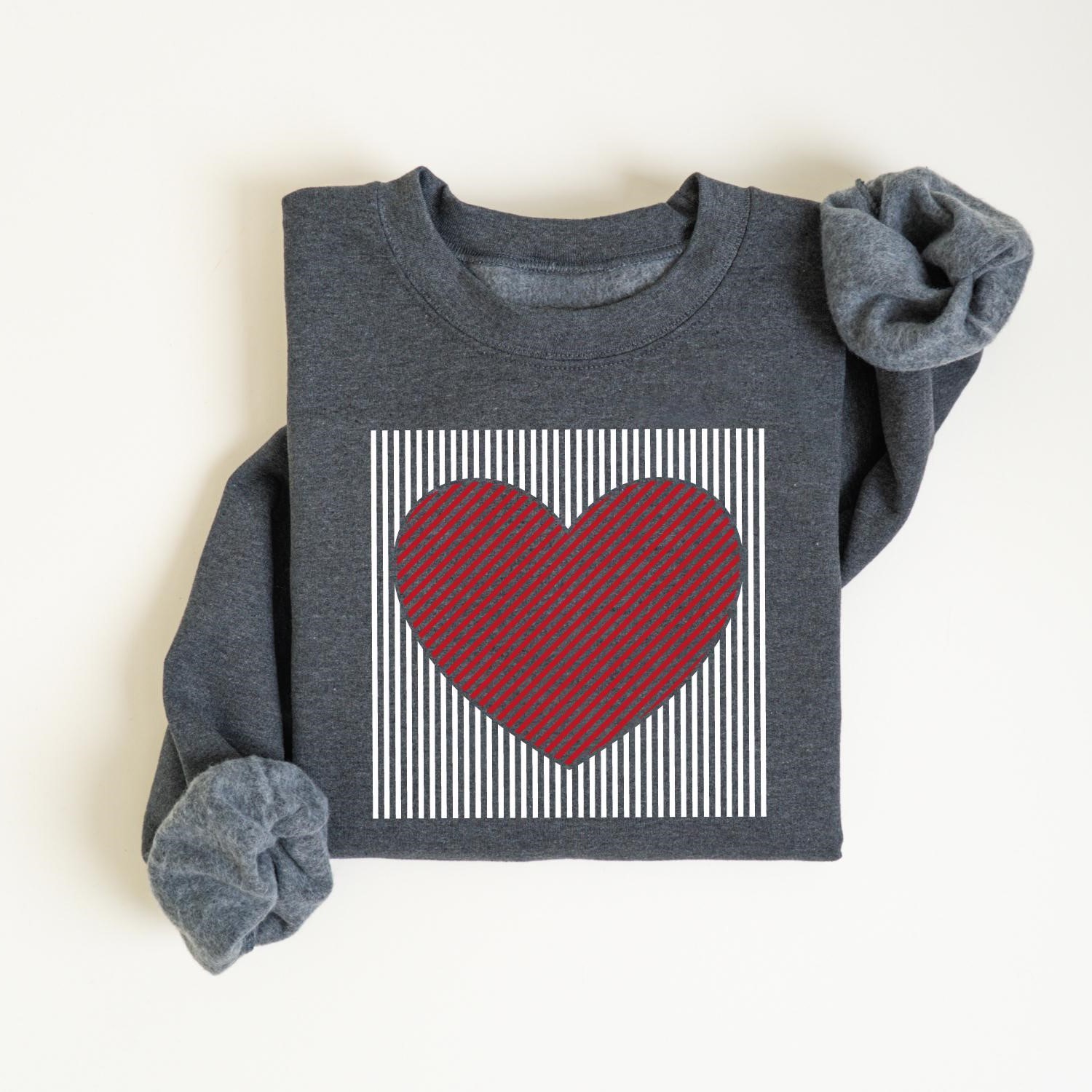 Retro Valentines Heart Stripe Print Sweatshirt