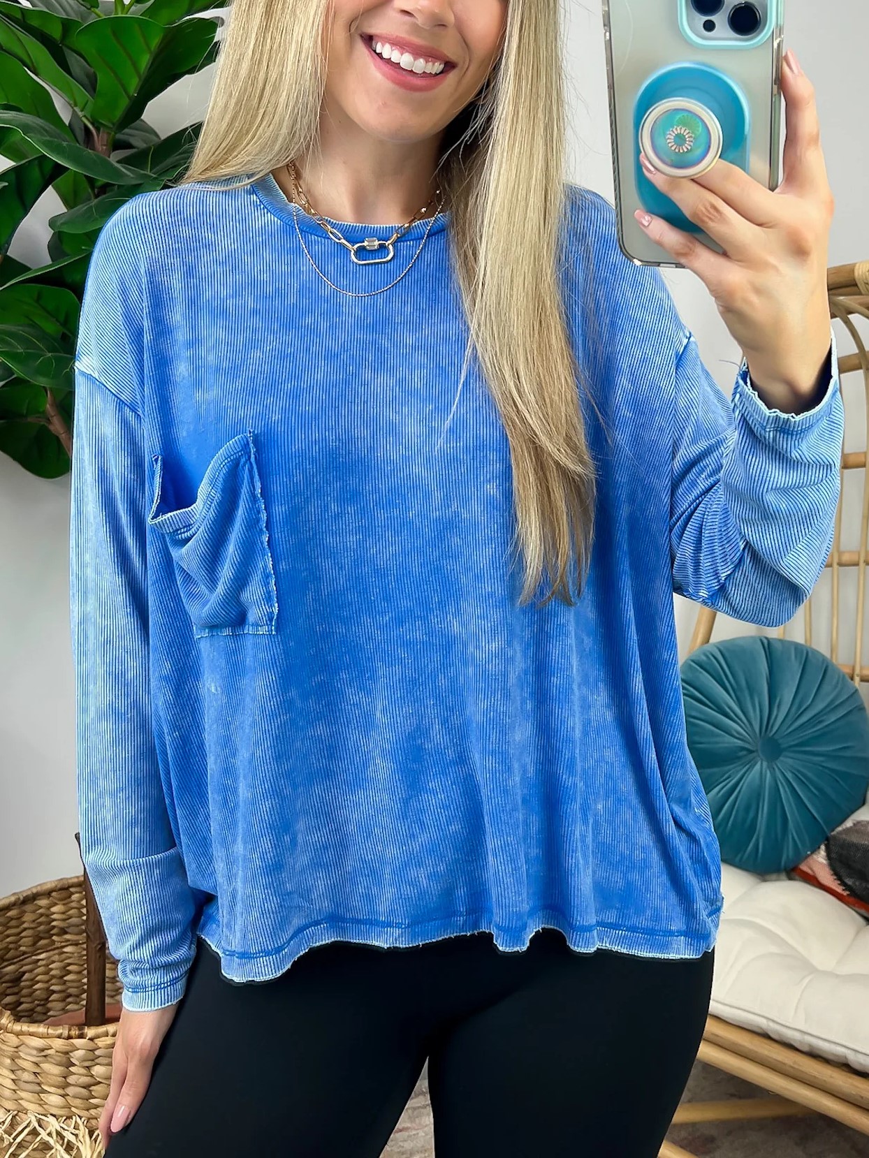 Washed Dolman Sleeve Pocket Top 