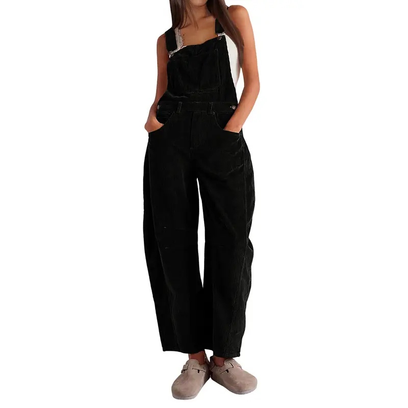 Women's Oversized Corduroy Overalls – Relaxed-Fit Wide-Leg Dungarees for Casual Daily Wear