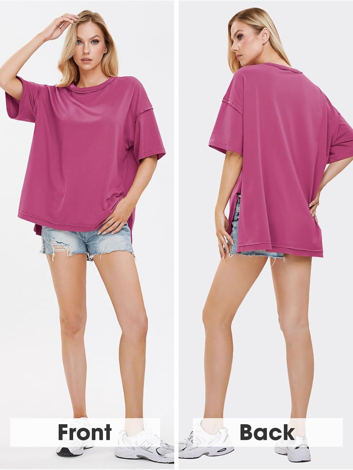 HOT SALE Oversized Crewneck Loose Side Slit Plus T-shirts 