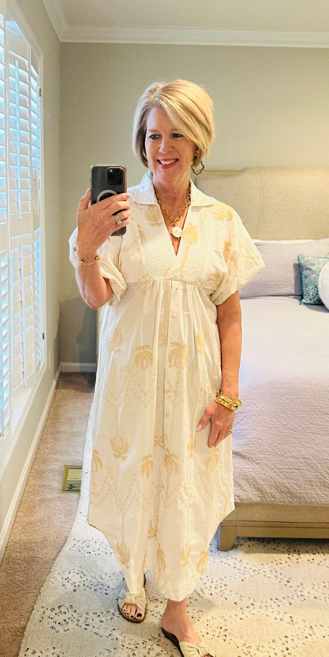 Oversized Textured V-Neck Palm Tree Print Dress (Buy 2 Free Shipping)