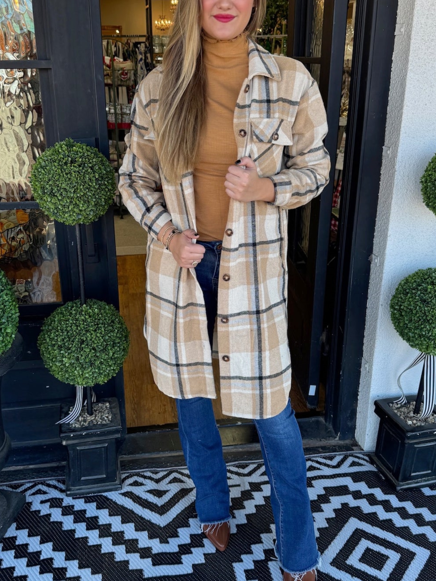 Long Plaid Flannel Shirt Jacket with Pockets (Buy 2 Free Shipping)
