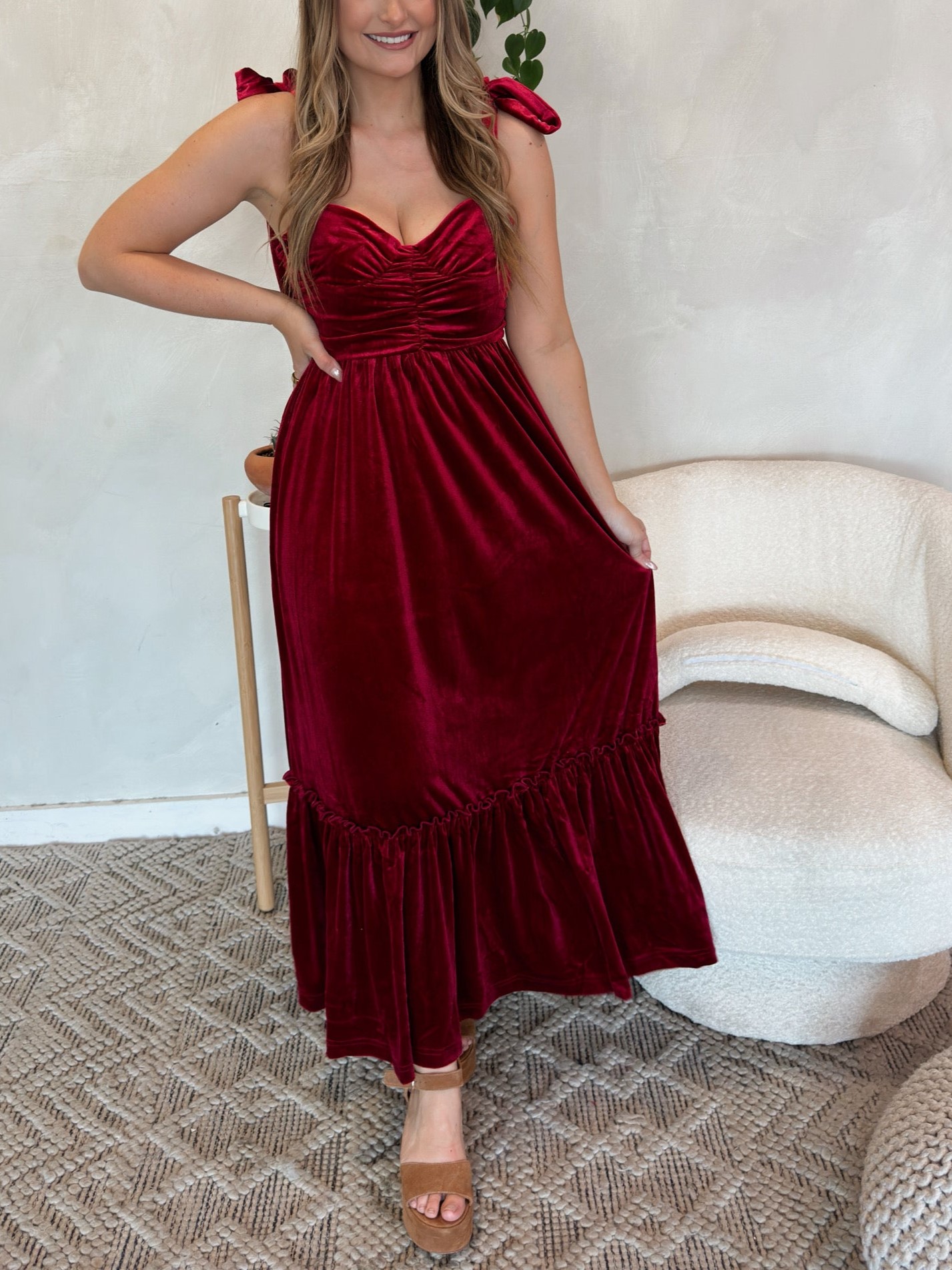 Velvet Strap Suspenders Pleated Layered Midi Dress