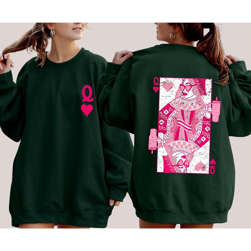 Queen of Hearts Double-Sided Print Valentines Sweatshirt