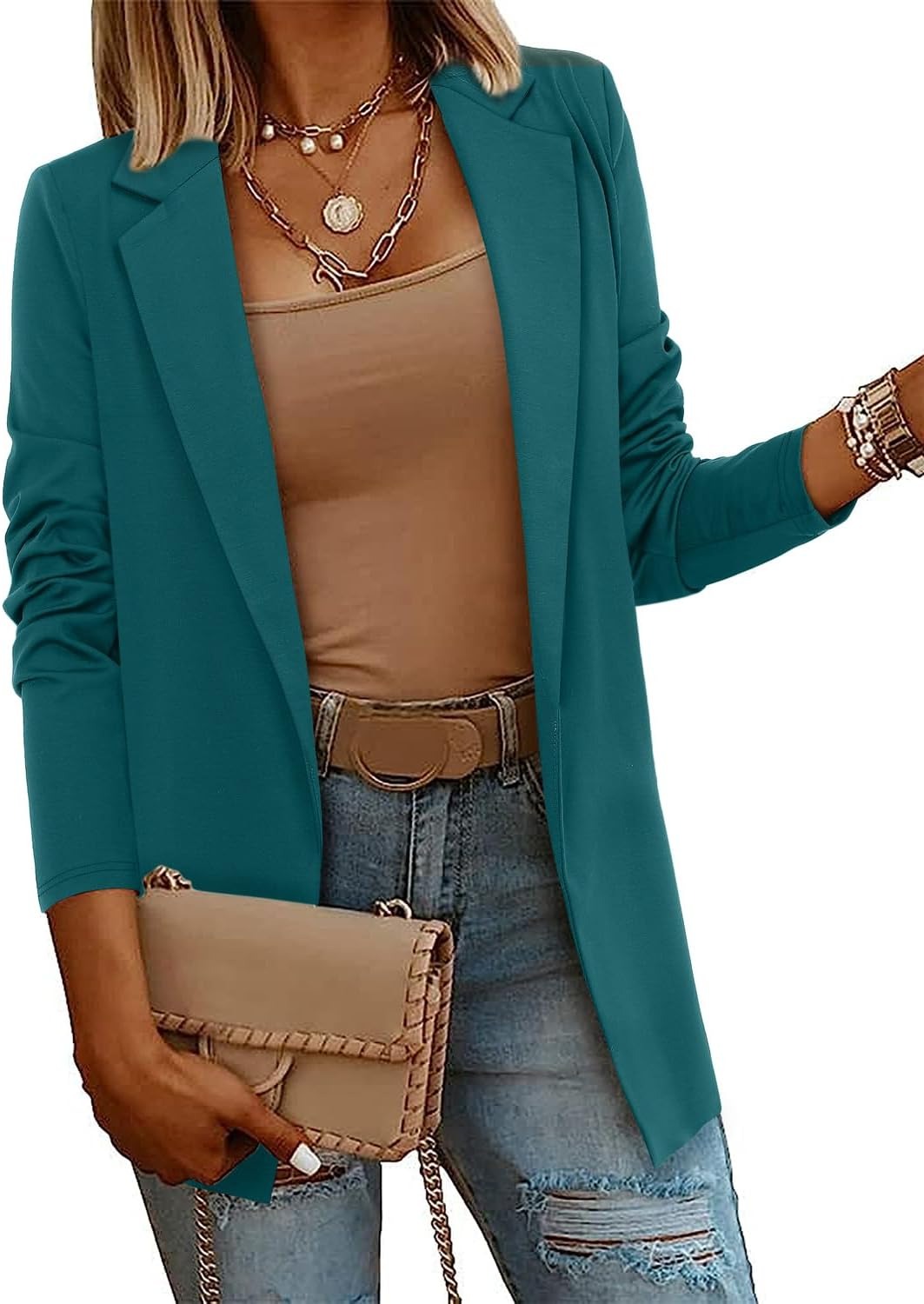 Women's Casual Lightweight Lapel Long Sleeve Blazer Jacket