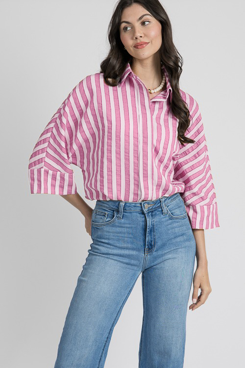 Oversized Textured Dolman Sleeve Stripes Shirt