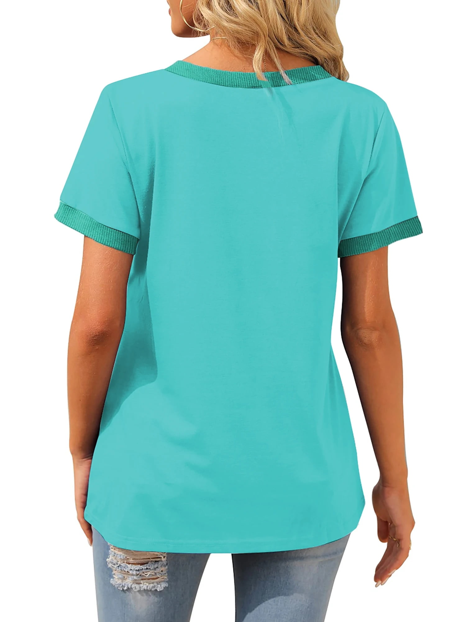 Women T Shirts Short Sleeve Loose Casual Summer Tops with Pocket