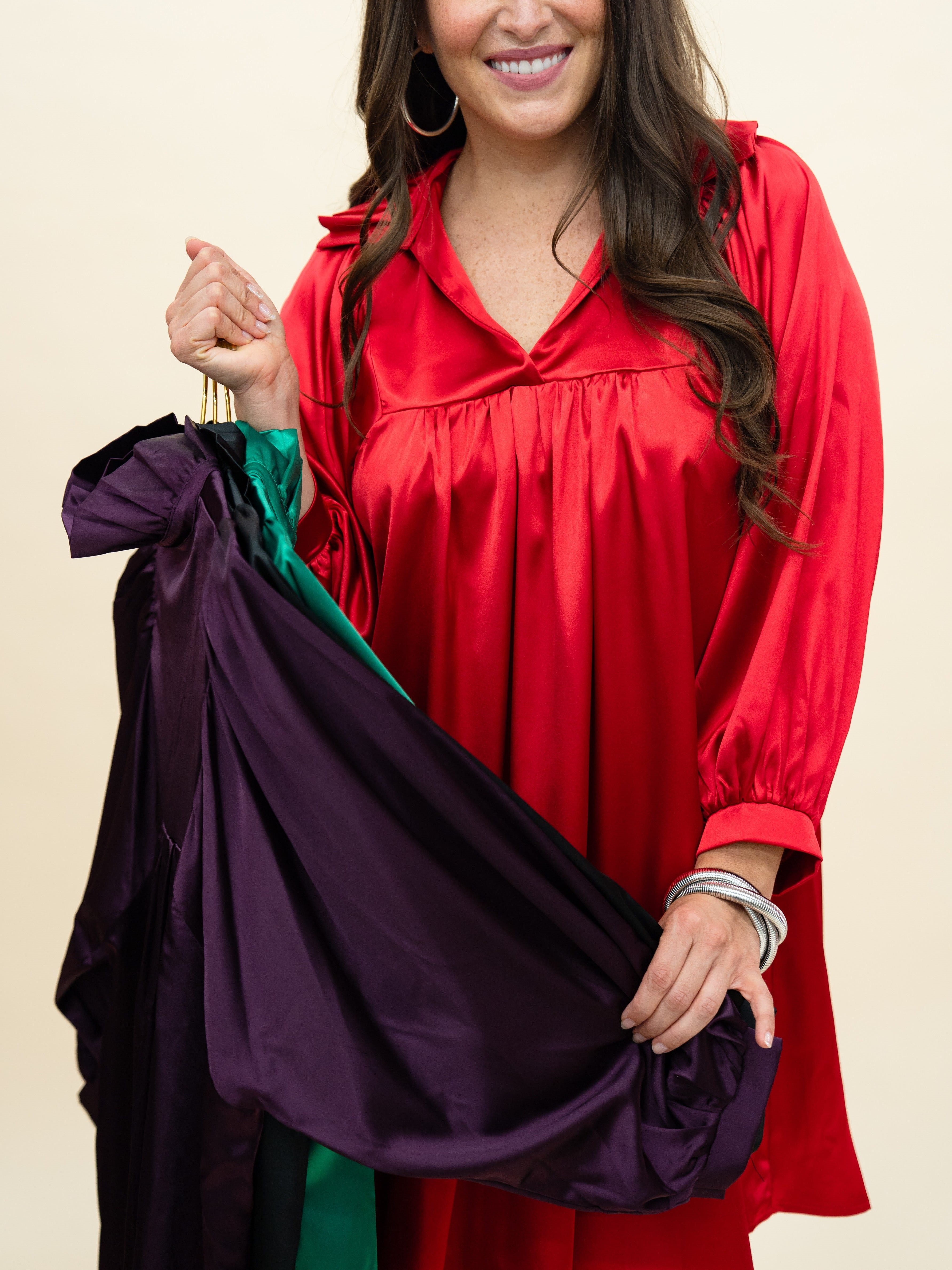 HOT SALE Satin High Ruffle Collar Puff Sleeve Dress