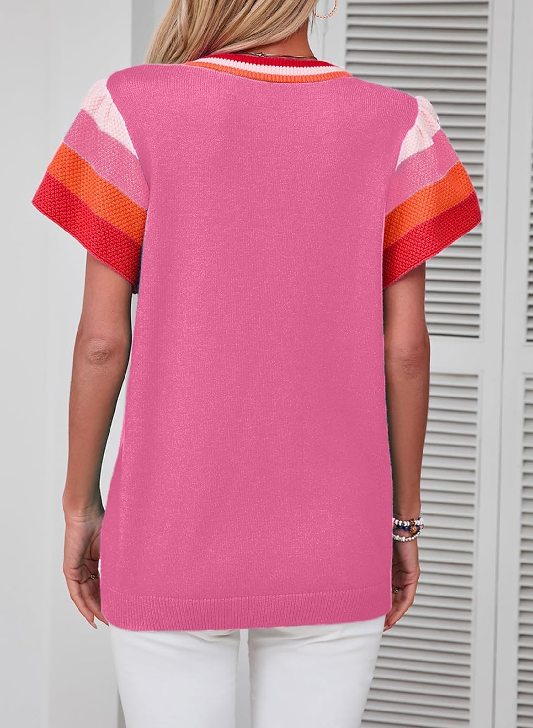 Women’s Casual Knit Pullover with Colorful Cap Sleeves(buy 2 free shipping!!!)