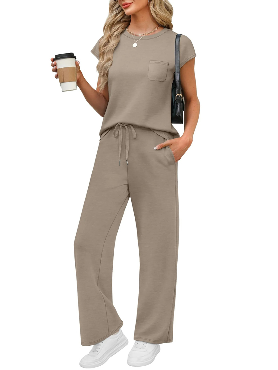 HOT SALE Women's Casual Summer Travel Vacation Outfits Cap Sleeve Lounge Set