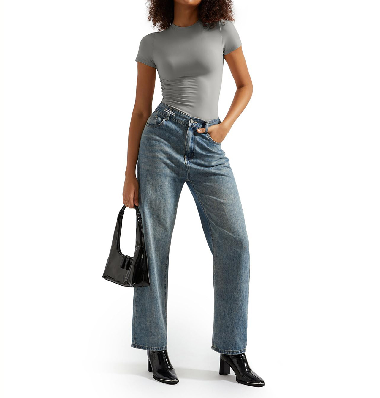 Women's Double Lined Slim Fit Crew Neck Short Sleeve T-Shirt