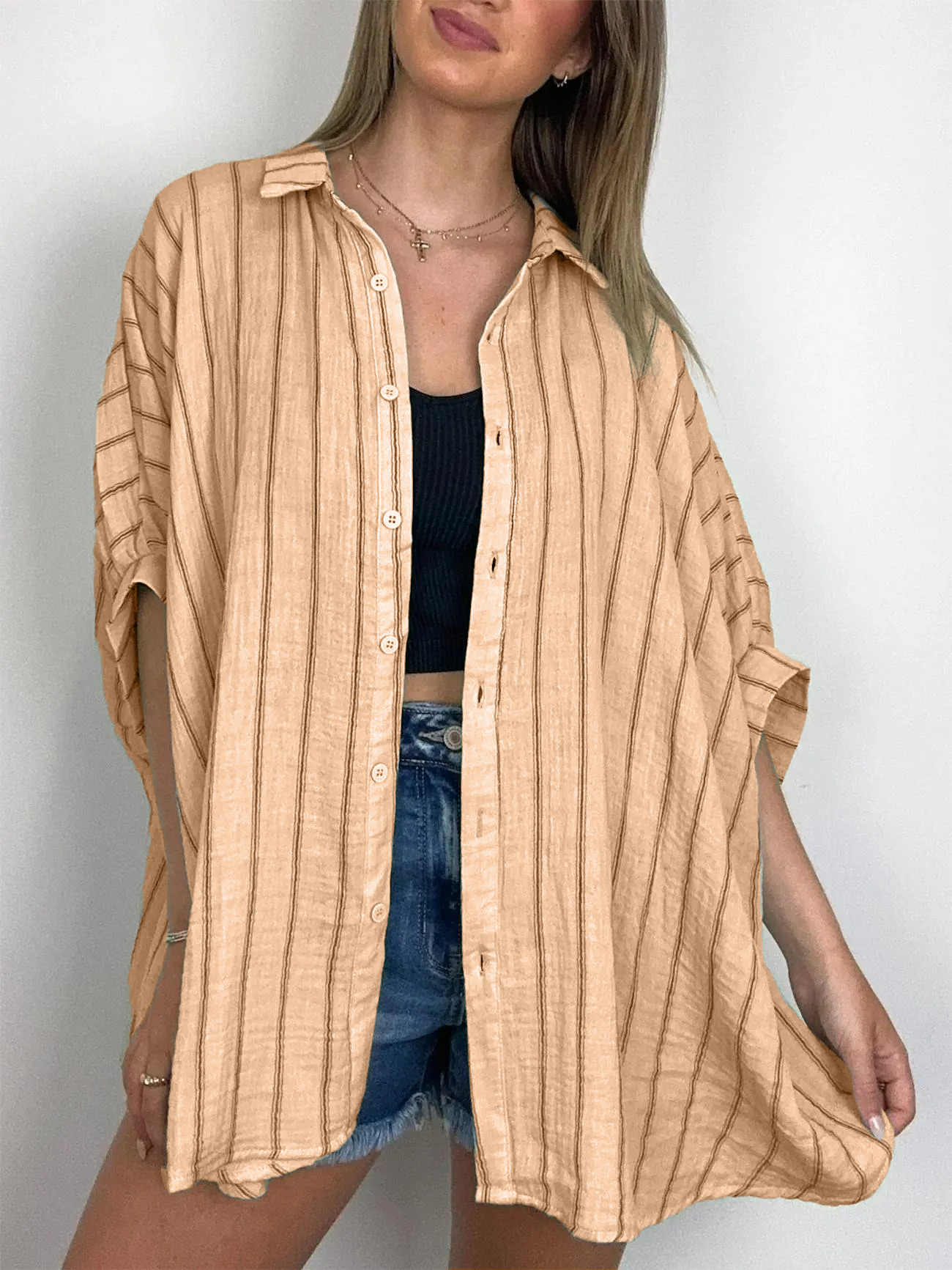 2024 Popular Oversized Striped Button Down Top Shirt jacket(50% OFF🔥)