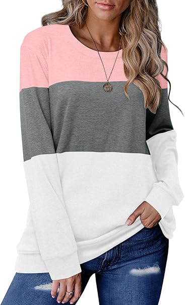 Women's Round Neck Colorblock Casual Top