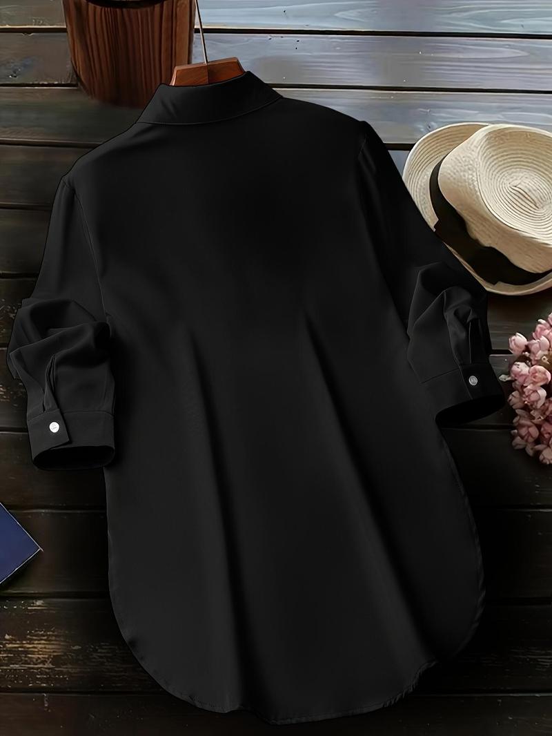 Women's Plain Button Front Split Side Shirt