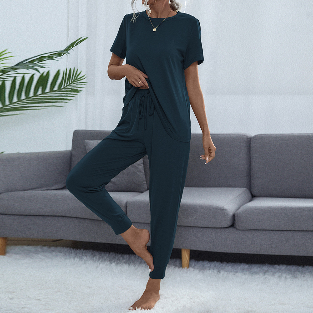 Women's Round Neck Short Sleeve Top and Pants Set