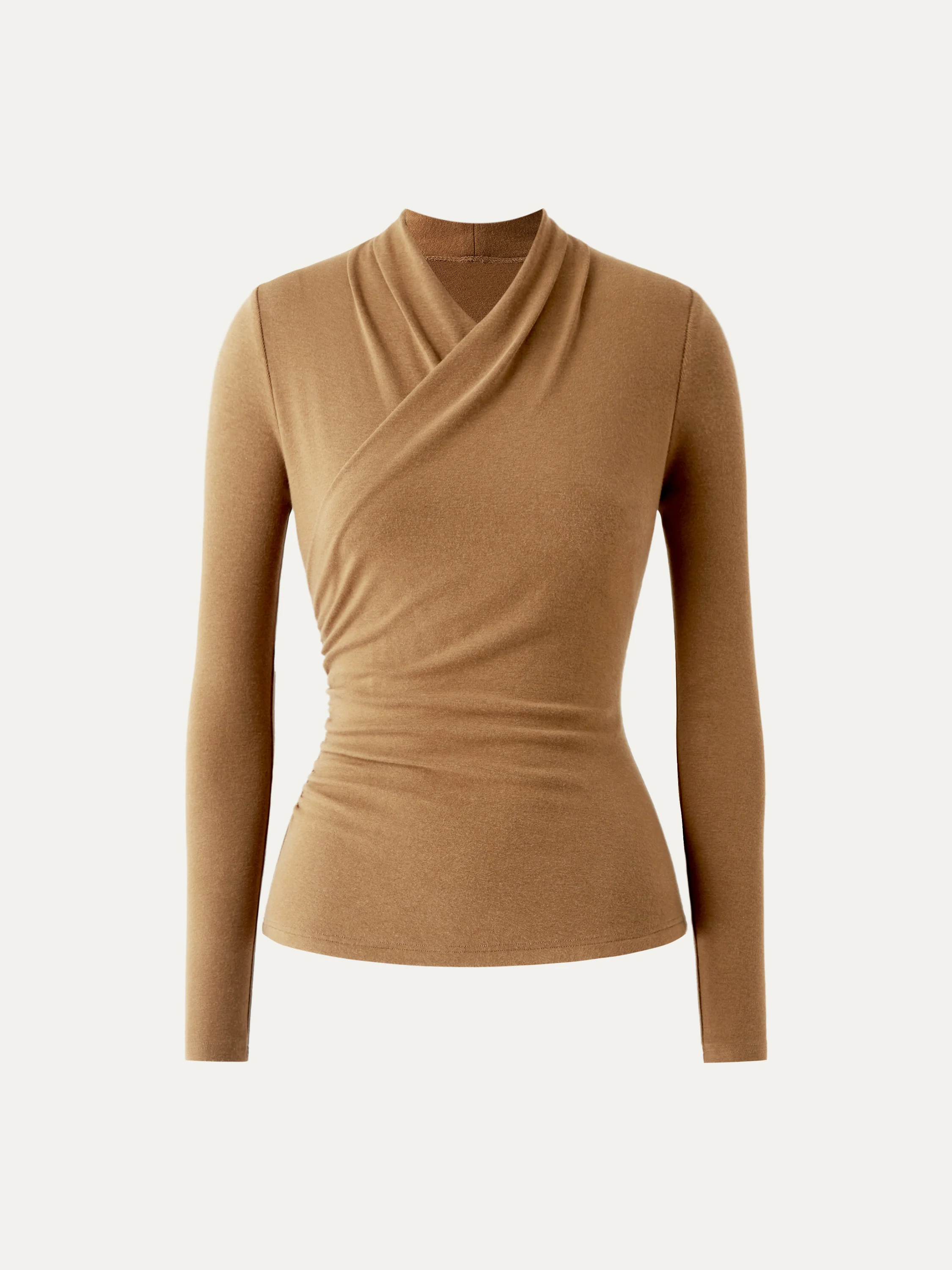Womens Slim Fitted Deep V Neck Cross Wrap Top Long Sleeve T-Shirts