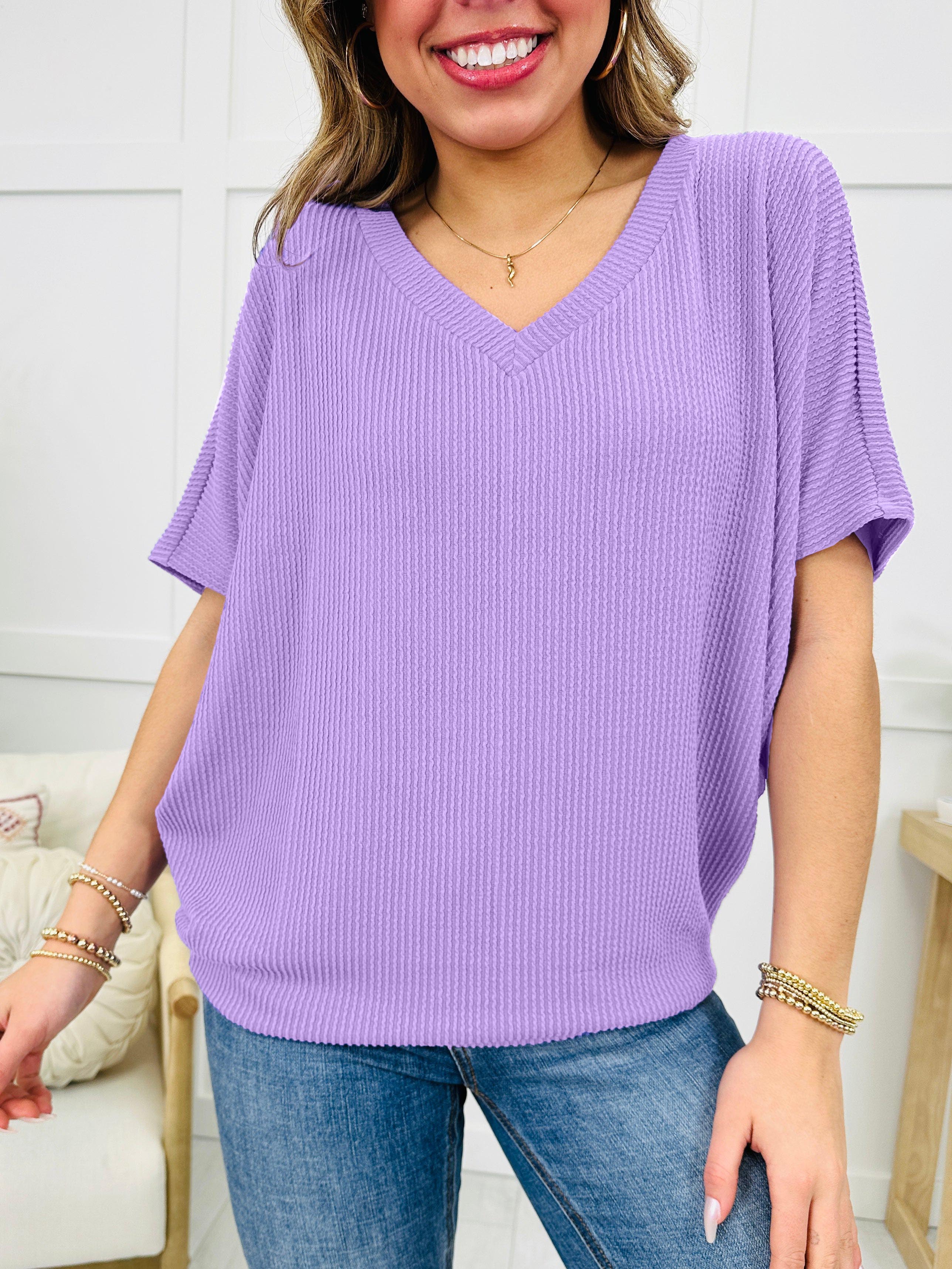 Women's Oversized Ribbed V Neck Batwing Short Sleeve Top