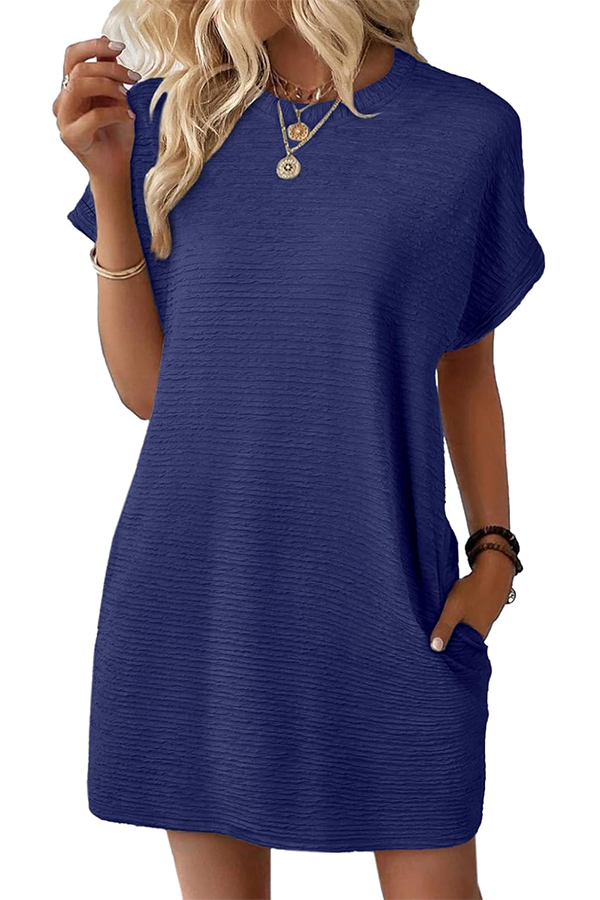 Women's Crewneck Short Sleeve Textured Mini Dress Casual Beach Vacation Dresses