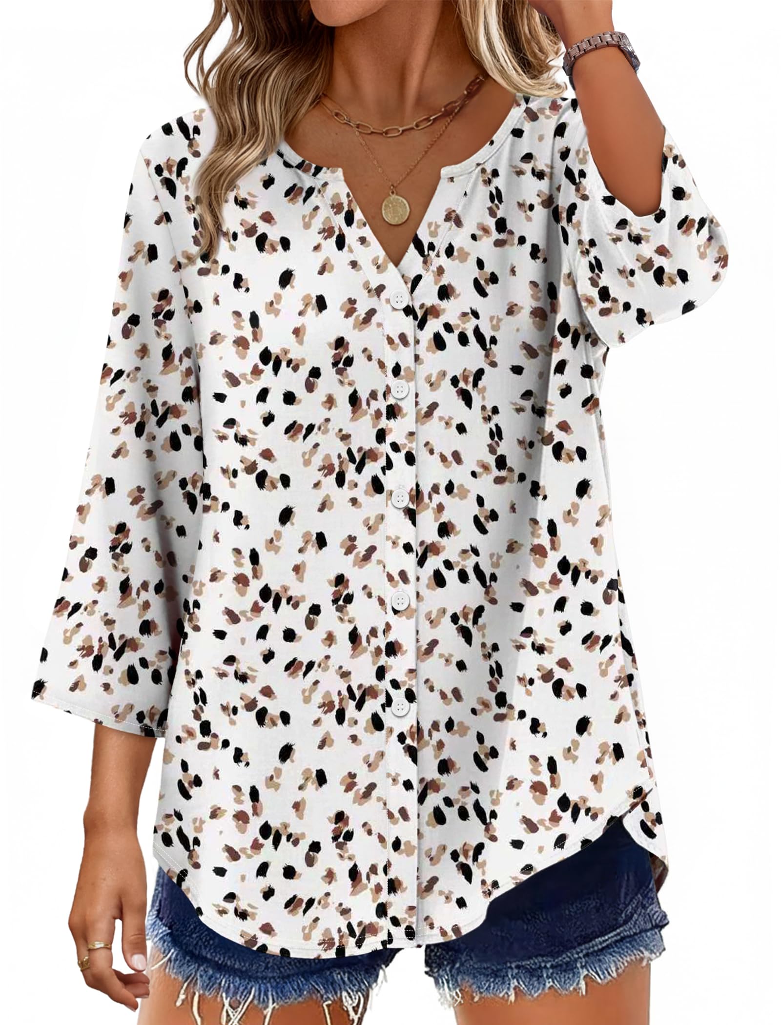 Women's Cotton 3/4 Sleeve Button Down Gingham Shirts